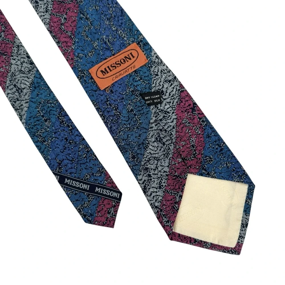 VTG MISSONI Diagonal Animal Print Striped Multicolor Silk Necktie Made in Spain